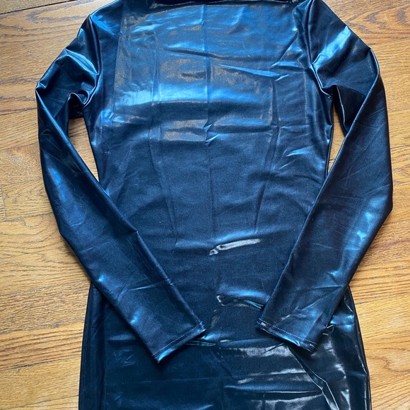 SEXY! Black Lycra “Rubber” slip on dress. Size Medium. Mock turtleneck. - Picture 10 of 10